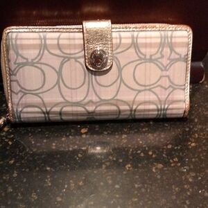 Coach Blue with Silver and Tan Monogram Wallet